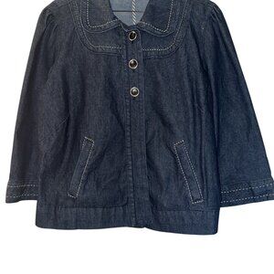 Women’s Cropped Denim Jean Jacket Button Up 3/4 Sleeve Dark Blue size Medium